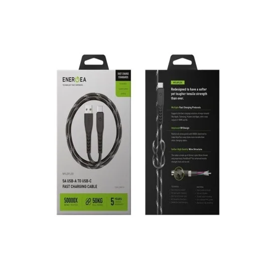 ENERGEA NYLOFLEX USB2.0 USB-A TO USB-C 5A UNIVERSAL CABLE 1.5M BLACK